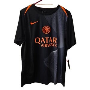 Nike Inter Milan FC  Prematch Jersey 25/26 Men's L Slim Fit Black Orange NWT